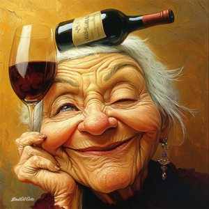 Jolly Wrinkles Wenskaart Old woman drinking wine