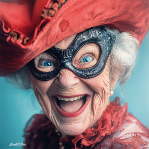 Jolly Wrinkles Wenskaart Old Woman With Mask