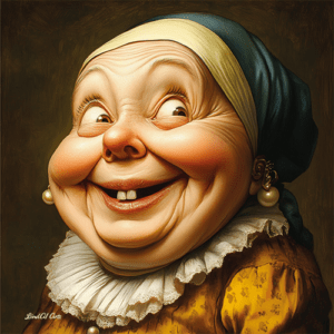 Jolly Big Lady as Girl with Pearl (Vermeer)