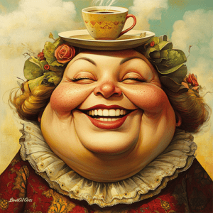 Jolly Big Lady with Coffee