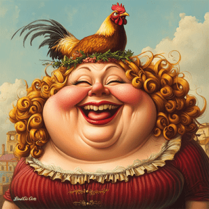 Jolly Big Lady with Chicken