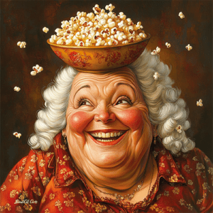 Jolly Big Lady with Popcorn