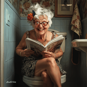 Jolly Wrinkles Wenskaart Old Woman on Toilet Reading a Book