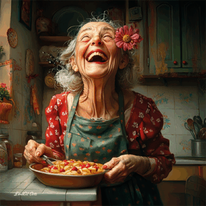 Jolly Wrinkles Wenskaart Old Woman Baking Applepie