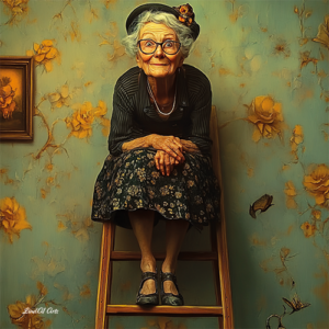 Jolly Wrinkles Wenskaart Old Woman on Stairs