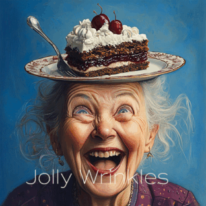 Jolly Wrinkles Wenskaart Old woman with a Schwartzwalder Kirshtorte