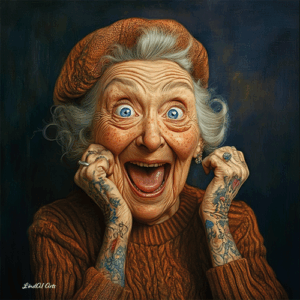 Jolly Wrinkles Wenskaart Tattoo lady