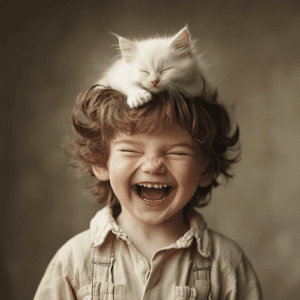Kinderwenskaart Boy with kitten
