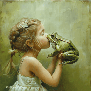 Kinderwenskaart Girl Kissing Frog (Voorlopig Uitverkocht)