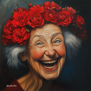 Jolly Wrinkles Wenskaart Old Woman with Carnations