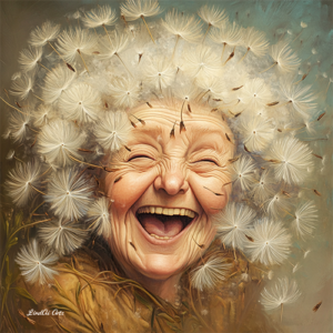 Jolly Wrinkles Wenskaart Old woman with Dandelions
