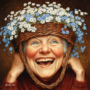 Jolly Wrinkles Wenskaart Old Woman with Forget me Nots