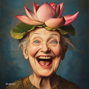 Jolly Wrinkles Wenskaart Old woman with Lotus Flower