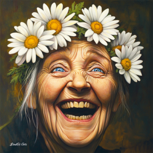 Jolly Wrinkles Wenskaart Old Woman with Daisies