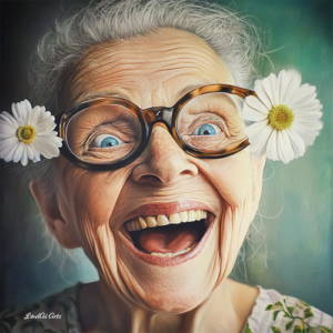 Jolly Wrinkles Wenskaart Old woman with daisies
