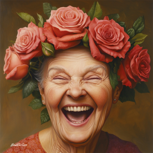 Jolly Wrinkles Wenskaart Old woman with roses