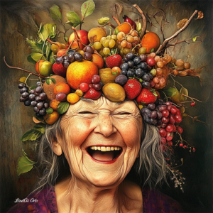 Jolly Wrinkles Wenskaart Old woman with fruit