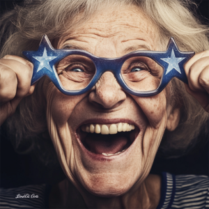 Jolly Wrinkles Wenskaart Old woman with starglasses