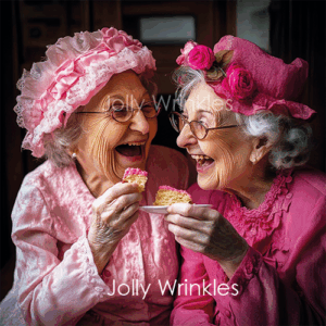 Jolly Wrinkles Wenskaart  - Two pink girls eating cake