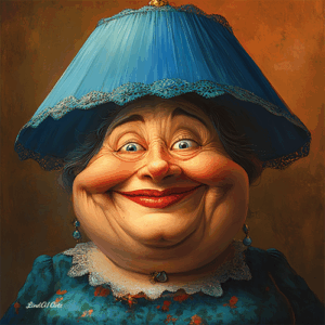 Jolly Big Lady with Blue Lampshade
