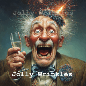 Jolly Wrinkles NieuwjaarsWenskaart  - Oliebollen en vuurwerk