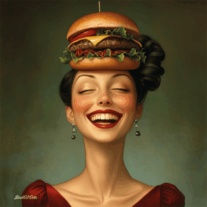 Sophisticated lady with a hamburger