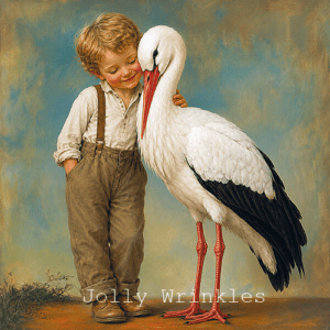 Jongen met ooievaar- Mini Canvasdoekjes 20 x 20 cm