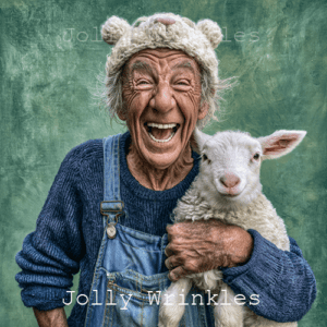 Jolly Wrinkles Wenskaart - Oude man met schaap
