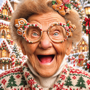 Ansichtkaart kerst - Kerstbril van koek