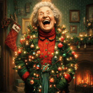 Ansichtkaart kerst - Vrouw met kerstjas