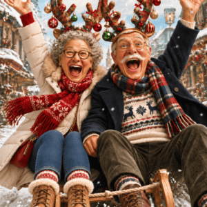 Ansichtkaart kerst - Op de slee